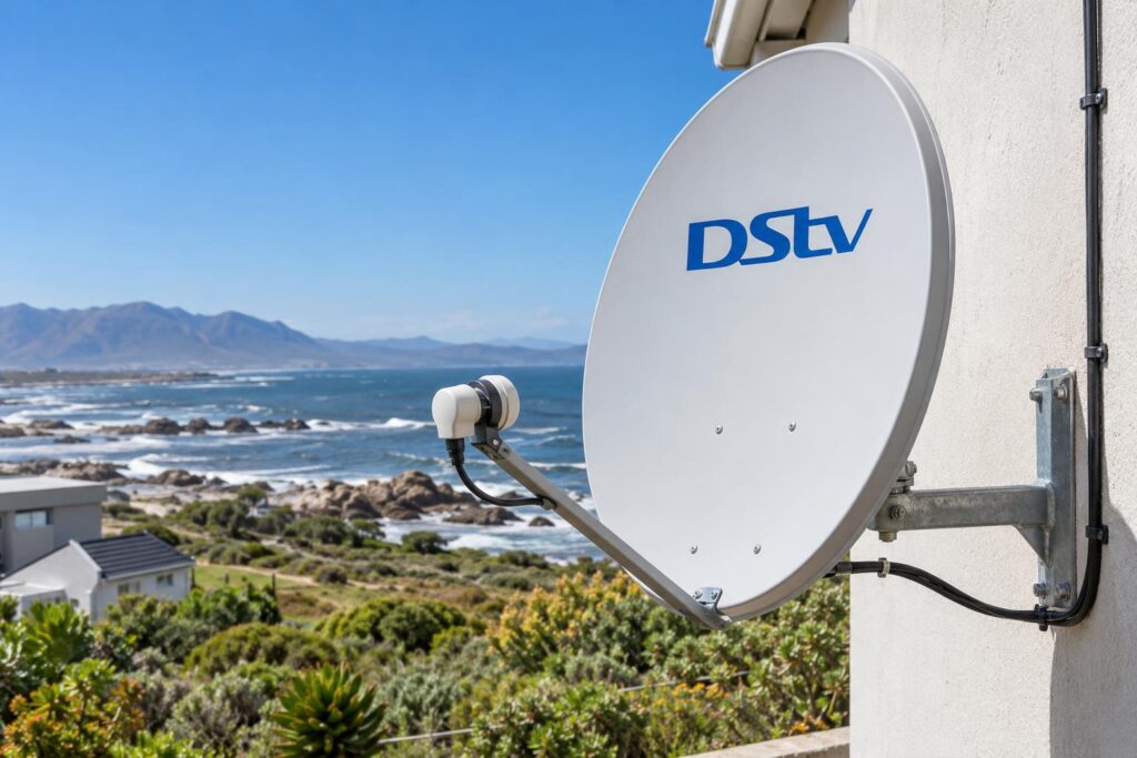 DStv dish on a Kleinbaai wall, not the cause of Catch Up problems