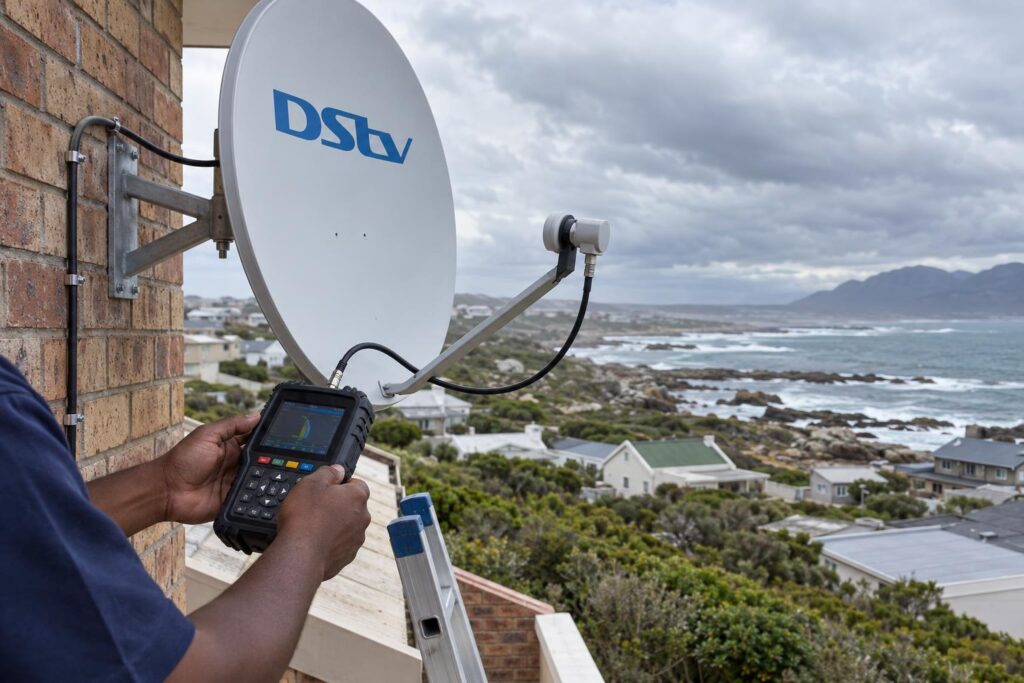Signal check at the dish Signal meter check on a DStv dish when the wizard stalls on step 4