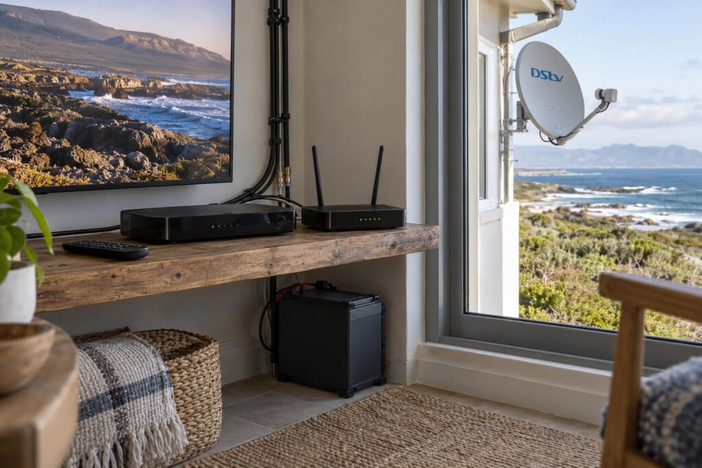 DStv Explora and router setup in a Gansbaai house for DStv Stream or satellite